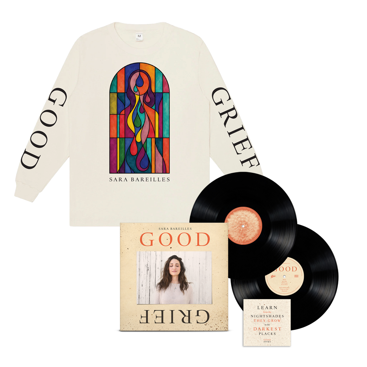 (PRE-ORDER) Good Grief Stained Glass Long Sleeve Tee & Standard Black Vinyl Fan Pack
